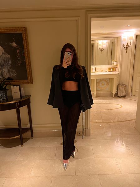 Even look, black sheer set, black blazer 