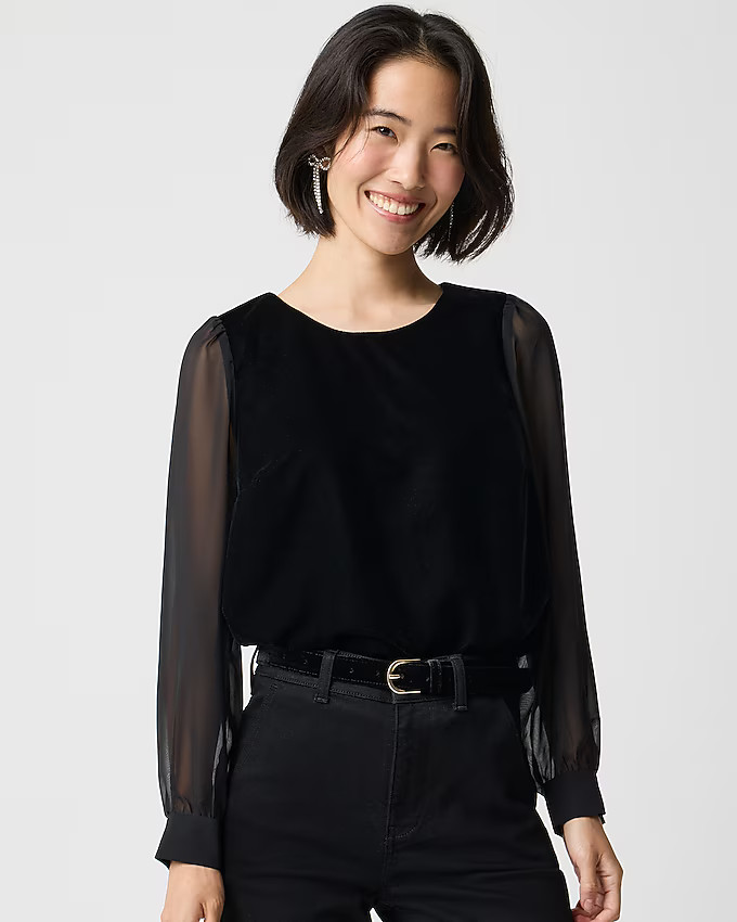 Velvet puff-sleeve top | J.Crew Factory