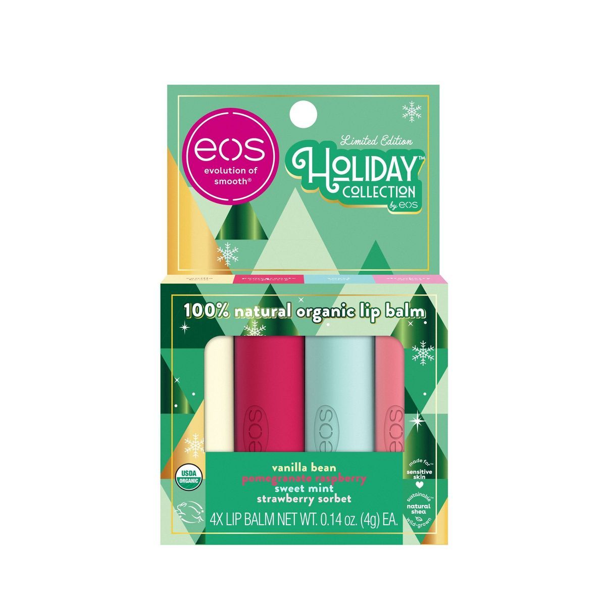 eos 100% Natural Holiday Lip Balm Sticks - 0.56 oz/4pk | Target