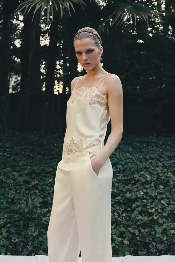 SATIN LACE-TRIMMED CAMISOLE TOP | Zara UK