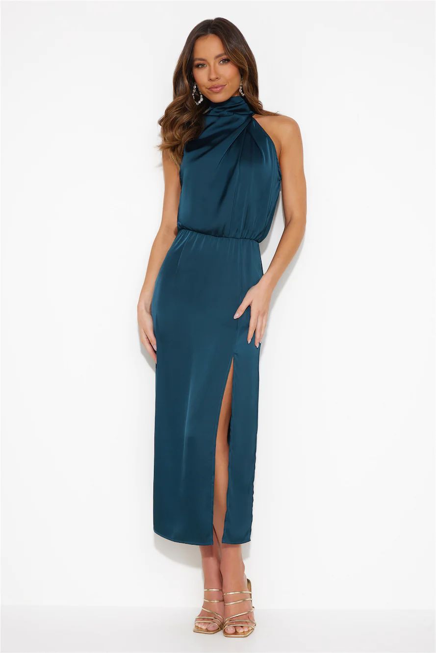 All For Passion Satin Maxi Dress Teal | Hello Molly