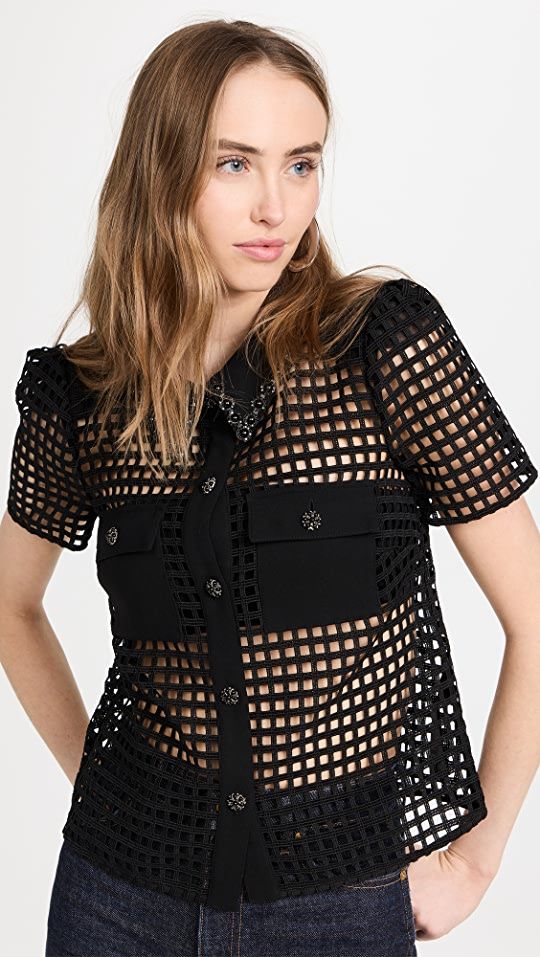 Black Grid Lace Shirt | Shopbop