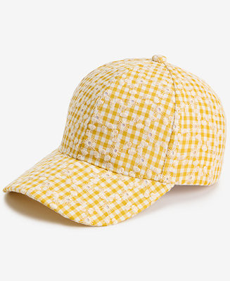 Floral Embroidered Gingham Baseball Cap | Macy's