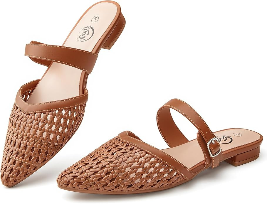 Trary Mules for Women Pointed Toe Women's Woven Flats with Adjustable Strap Breathable Cutout Loa... | Amazon (US)