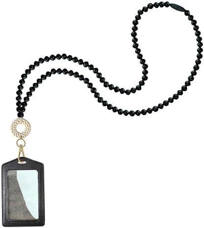 Wood Black Beaded Breakaway Teacher Lanyard with ID Holder Retractable Reel Badge Lanyards for ID... | Amazon (US)
