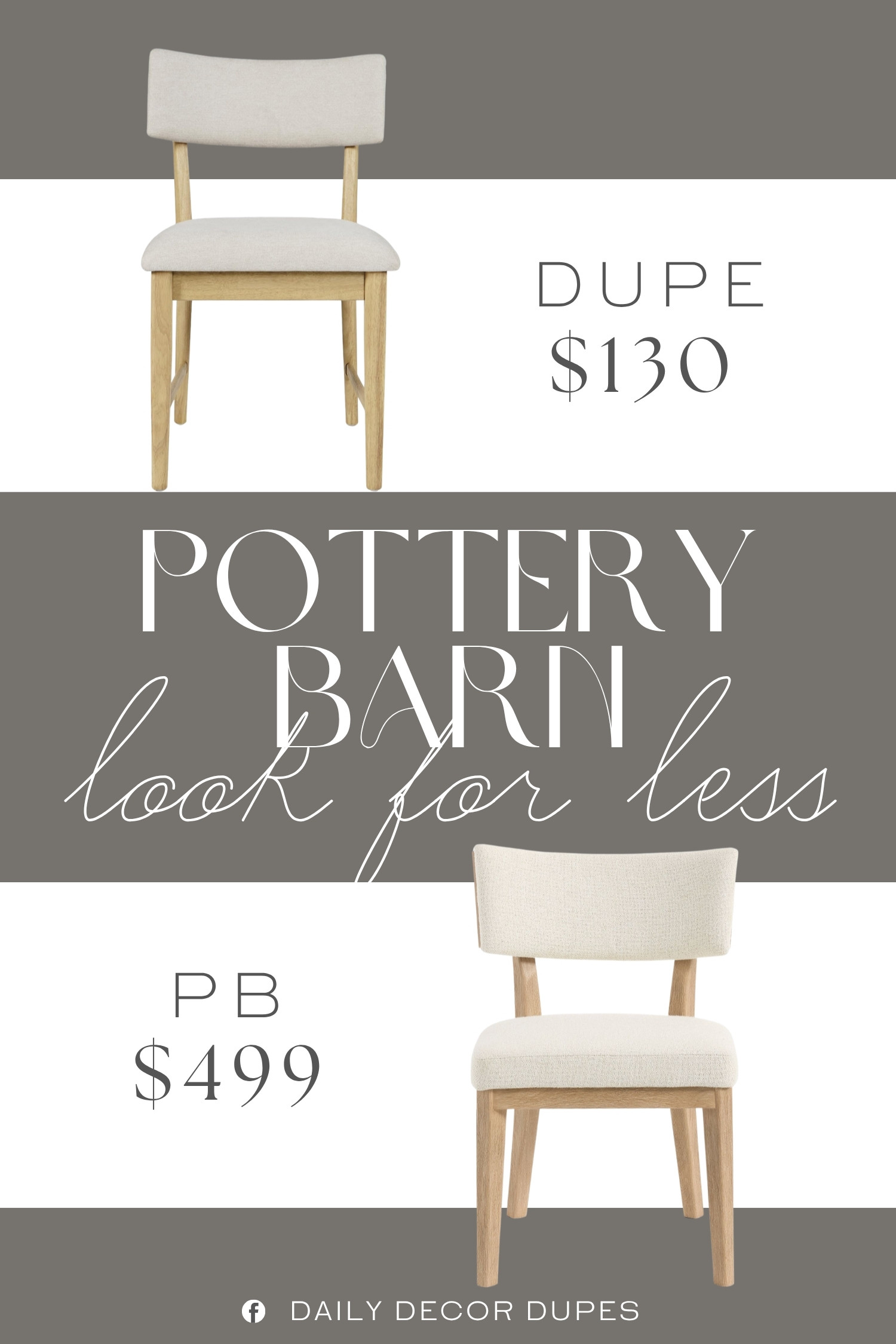 The Pottery Barn Jasmine Upholstered Dining Chair pairs a curved upholstered back and cushioned seat with warm wood legs for a clean, timeless silhouette. At around $130, compared with the $499 designer version shown, this style brings an elevated dining room look to the table at a more approachable price. The neutral upholstery makes it easy to pair with wood dining tables, linen accents, natural textures, and everything from modern to traditional interiors. 🪑✨🏡

Home more affordable option find similar look for less budget friendly affordable cheap cheaper beautiful pretty. Clearance sale coupon code discount code promo code luxury Inspo inspiration inspired by idea ideas Love like these? I share multiple every day in my FB group.
#PotteryBarnInspired #JasmineDiningChair #UpholsteredDiningChair #DiningChair #NeutralDiningChair #WoodDiningChair #DiningRoomFurniture #DiningRoomDecor 

 #LTKHome