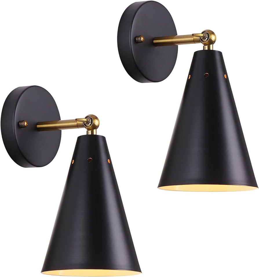 MWZ Modern Black Wall Sconces Lighting, 2 Pack Gold Rustic Wall Sconce Fixture Farmhouse Wall Lam... | Amazon (US)