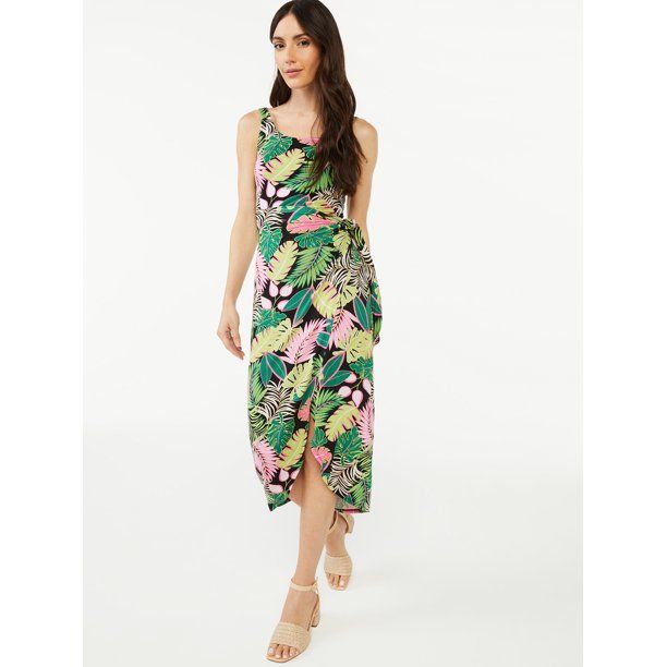 Scoop Women's Printed Sleeveless Midi Wrap Dress | Walmart (US)