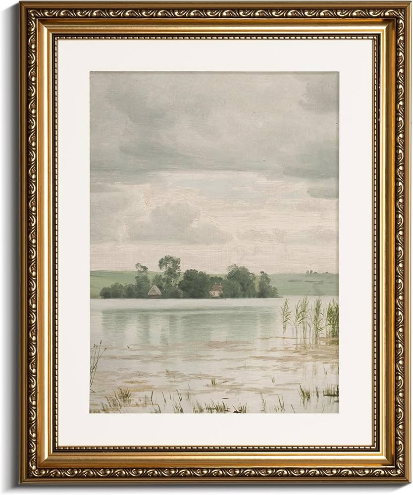InSimSea Retro Gold Framed Wall Art, Home Room Esrum Lake Vintage Wall Decor, Canvas Print Artwor... | Amazon (US)