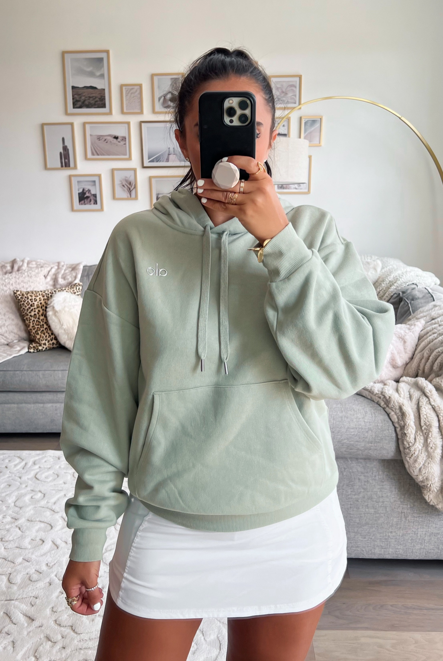 Alo hoodie wearing size small. Champion White skort