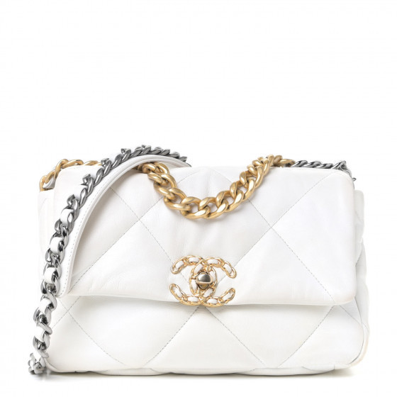 CHANEL Goatskin Quilted Medium Chanel 19 Flap White | Fashionphile