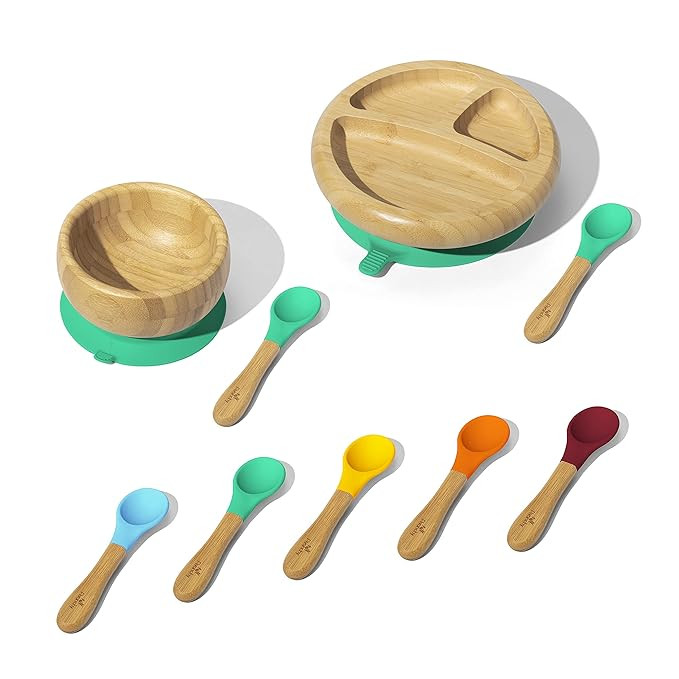 Avanchy Baby Divided Bamboo Plate, Bowl & Spoons Set - Baby Cutlery - Bamboo Kids Bowl - BPA Free... | Amazon (US)