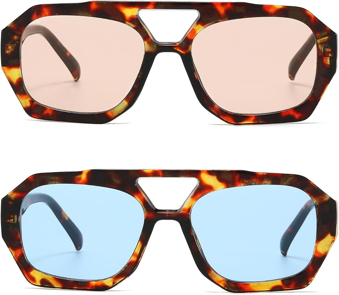 Mirkcittle Trendy Square Aviator Sunglasses for Women Men Hexagonal Thick Frame Double Bridge Des... | Amazon (US)