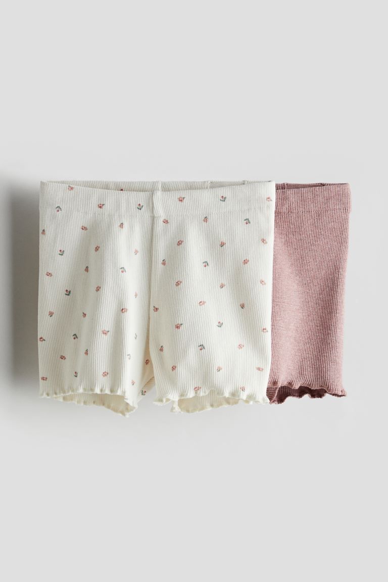 2-pack Ribbed Shorts - Dusty pink/floral - Kids | H&M US | H&M (US + CA)