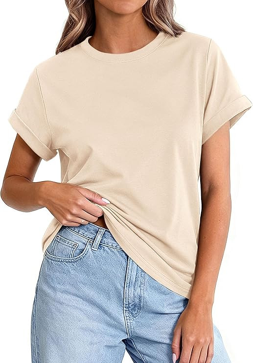 PRETTYGARDEN Womens Summer Tops 2026 Spring Casual Rolled Short Sleeve Basic Tees Crew Neck Work ... | Amazon (US)