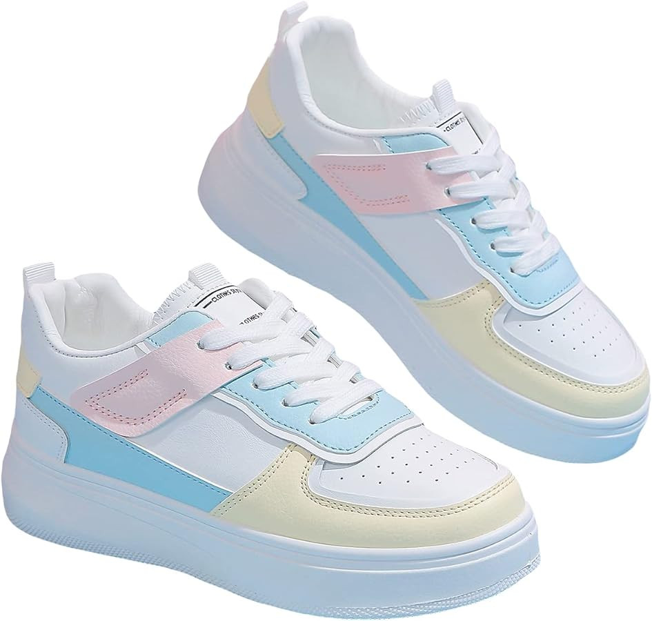 WDIRARA Women's Colorblock Lace Up Front Skater Round Toe Shoes Casual Sneakers | Amazon (US)