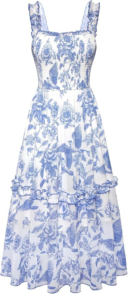 Scarlet Darkness Floral Dress for Women 2026 Summer Dress Flowy Sundress | Smocked, Square Neck, ... | Amazon (US)