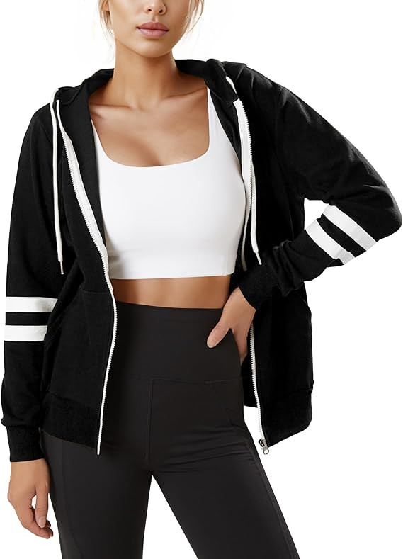 GIVON Womens Comfortable Long Sleeve Striped Hoodie Jacket Lightweight Hooded Sweatshirt with Kan... | Amazon (US)
