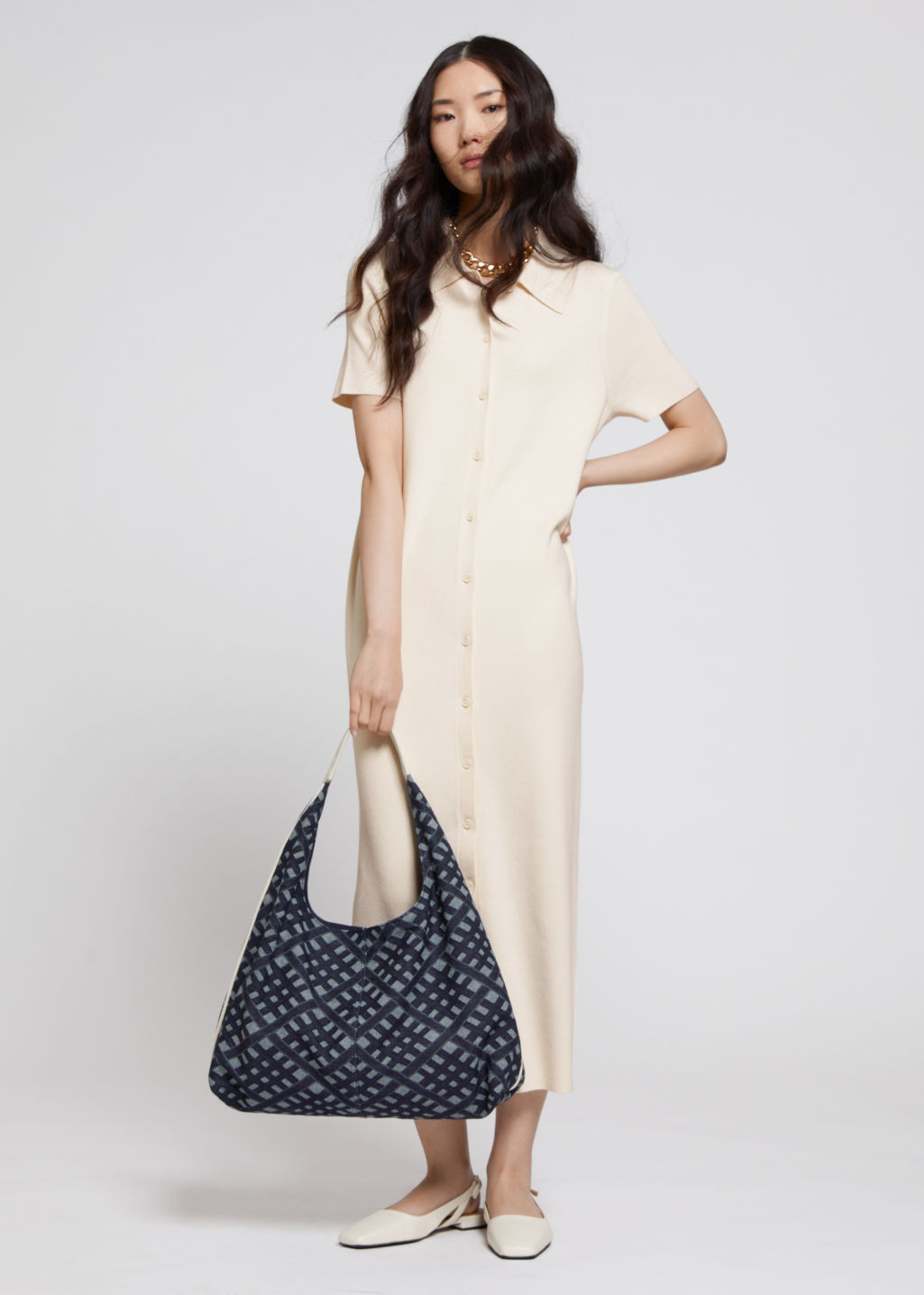 Fitted Midi Buttoned Shirt Dress - White | & Other Stories US