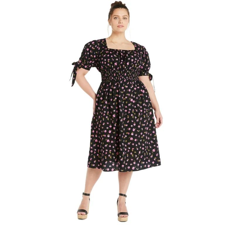 Terra & Sky Women's Plus Size Cotton Smocked Waist Dress with Short Sleeves, Sizes 0X-5X | Walmart (US)