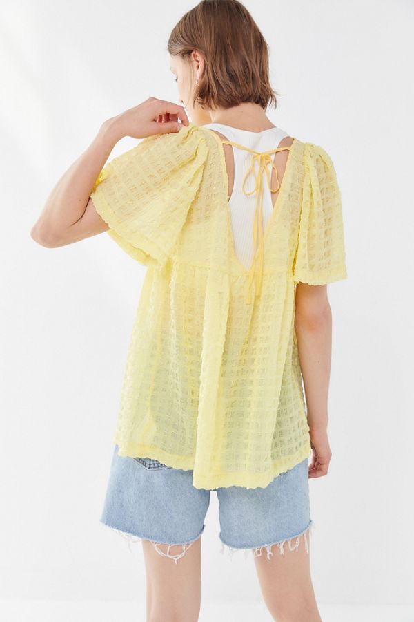 UO Helena Crinkle Short Sleeve Babydoll Top | Urban Outfitters (US and RoW)