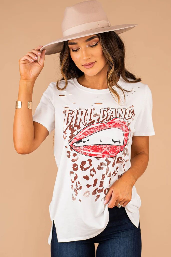 Girl Gang Ivory White Leopard Graphic Tee | The Mint Julep Boutique