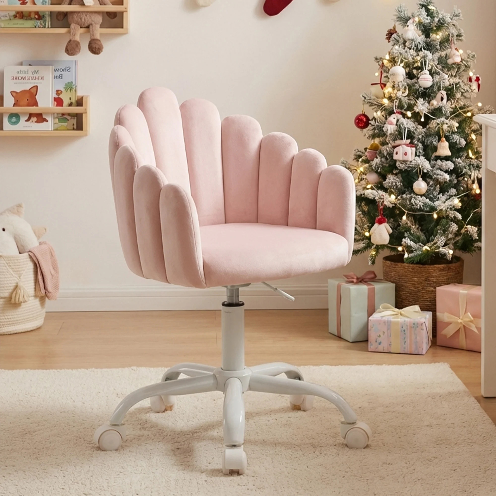 Swivel Kids Desk Chair Upholstered Study Chair For Teenagers, Cute Adjustable Reading Chair With White Legs For Reading Room Bedroom School | Wayfair North America