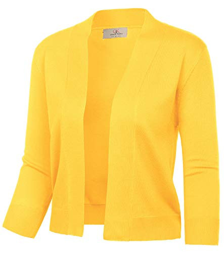 GRACE KARIN Women's Plus Size Sweater Open Front Knit Shrugs 3/4 Sleeve Cropped Cardigans (Yellow,3XL) | Amazon (US)