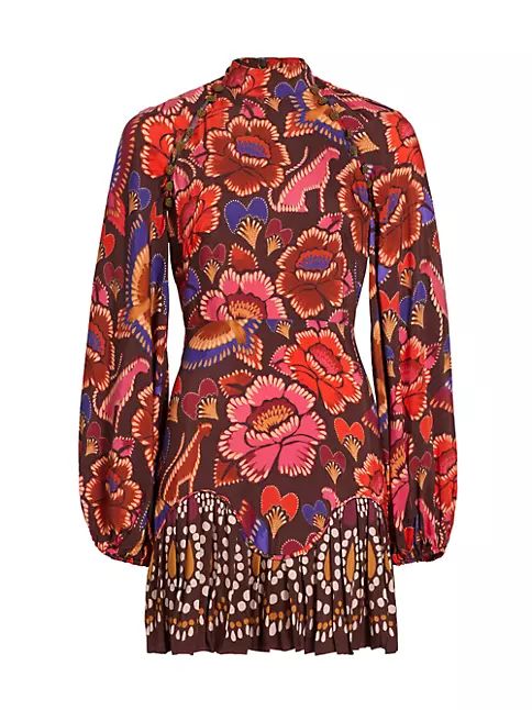 Farm Rio Satin Floral Long-Sleeve Minidress | Saks Fifth Avenue