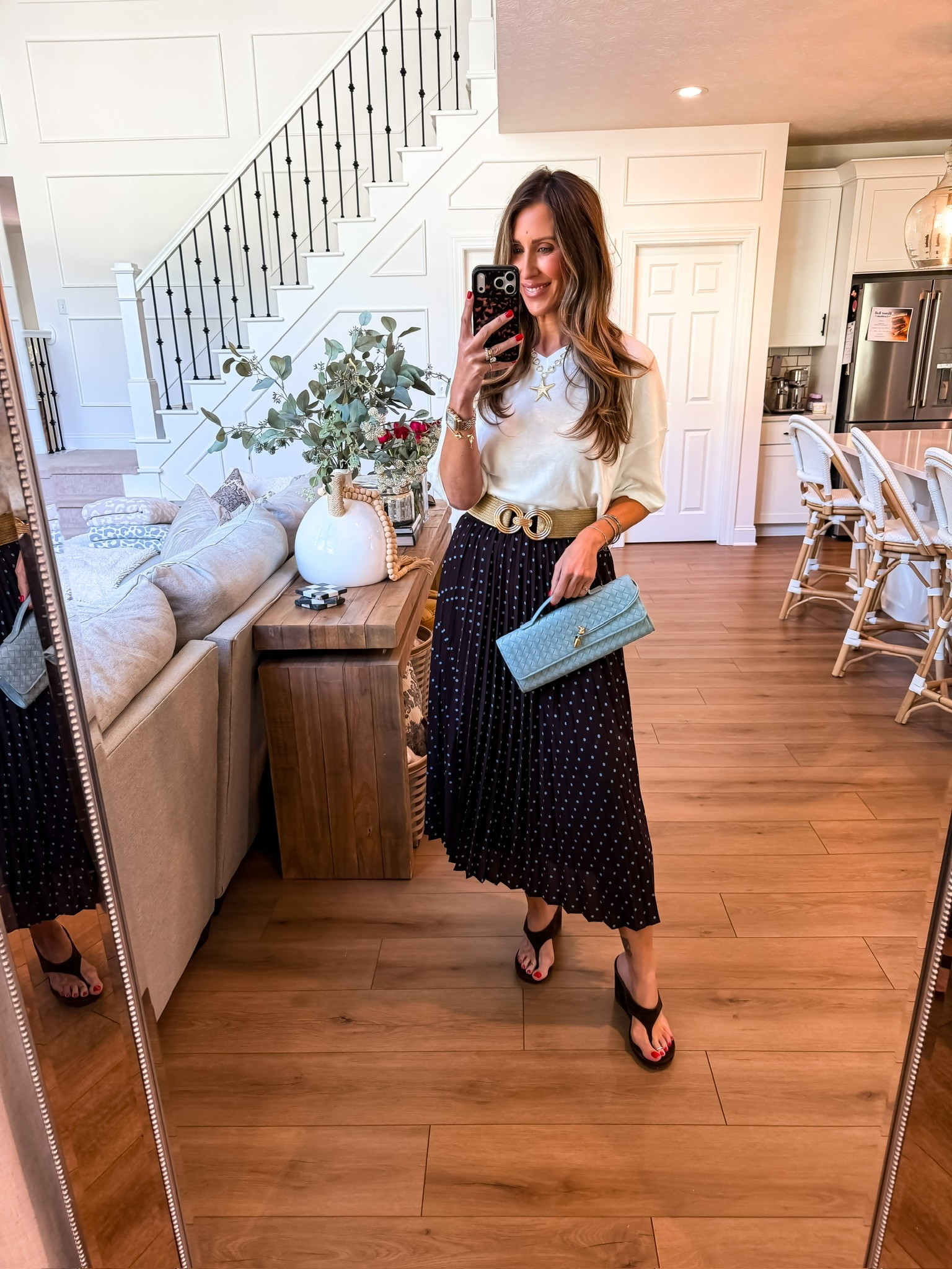 This outfit feels so chic and elevated while still being easy to wear. The pleated skirt gives such a timeless look, and I love the soft neutral top paired with the pop of blue in the bag. Perfect for brunch, church, vacation dinners, or any summer event where you want to look put together without trying too hard.

pleated skirt outfit, chic summer outfit, classy casual style, feminine outfit ideas, elevated everyday fashion, summer brunch outfit, vacation dinner outfit, timeless style inspiration, amazon fashion finds, modest chic outfits, elegant casual look, midi skirt outfit ideas, themominstyle

#LTKootd #LTKSeasonal #LTKOver40
