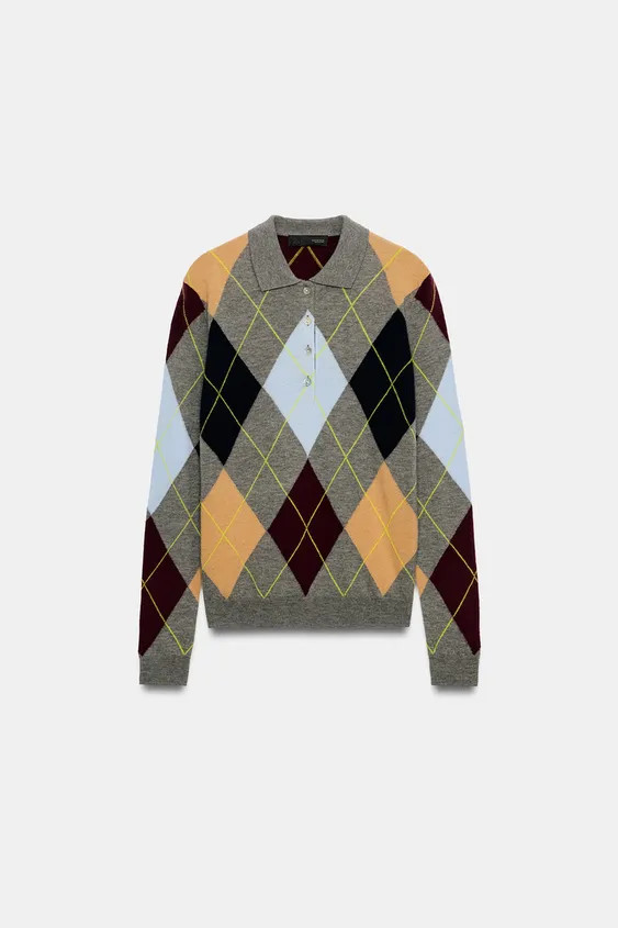 100% WOOL ARGYLE POLO JUMPER | Zara DE