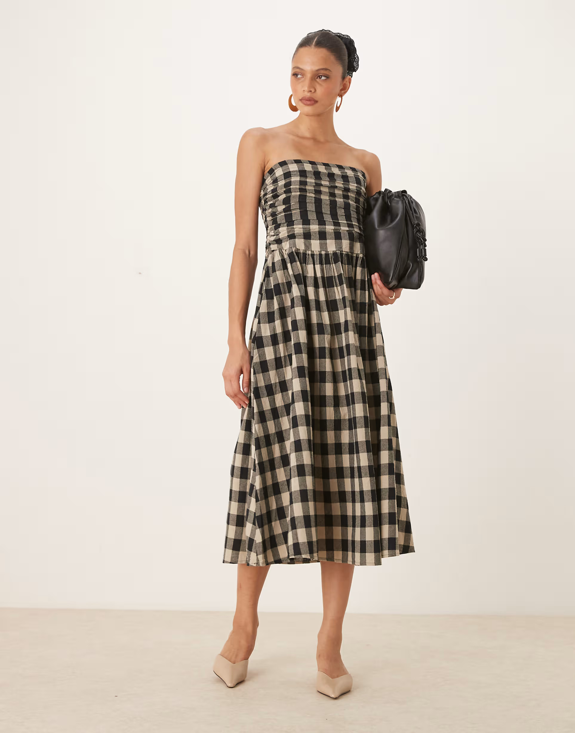 Nobody's Child Felicity bandeau drop waist midi dress in mono gingham | ASOS | ASOS (Global)