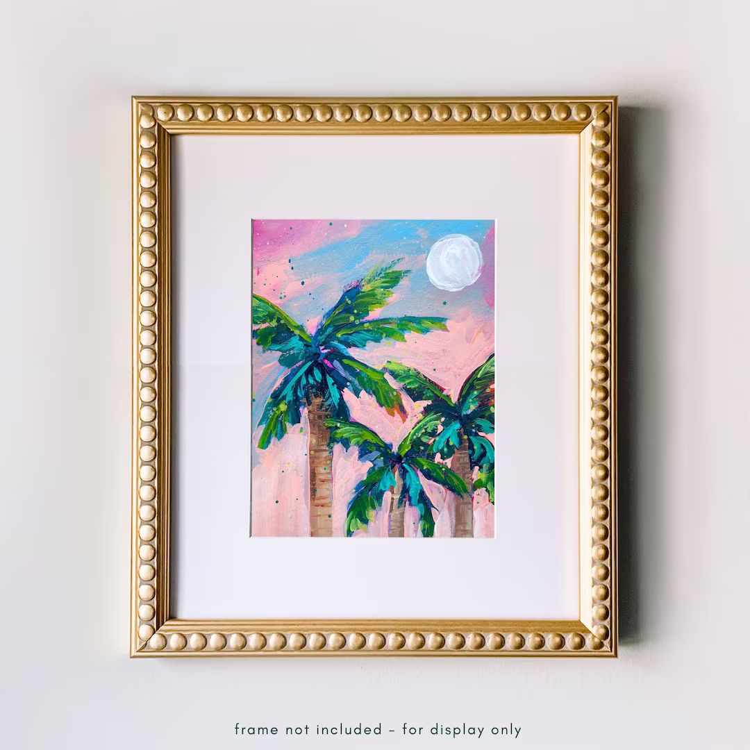 Moonlit Palms Print, Colorful Tropical Sunset Painting, Coastal Florida Landscape Wall Art, Beach... | Etsy (US)