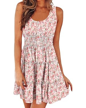Womens Summer Dresses Sleeveless Button Down Casual Swing Mini Dress | Amazon (US)