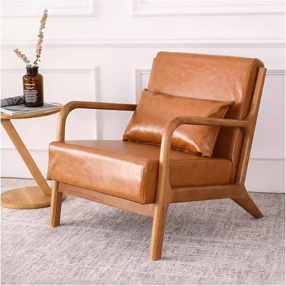 Soft Fluffy Single Sofa Modern Accent Chair Armchair with Wooden Legs Leather Side Chair Cushione... | Amazon (US)