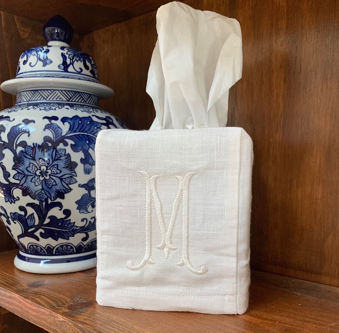 Monogrammed Linen Tissue Box Cover. Personalized Gift. Romanesque Monogram Gift. Hostess Gift. Mo... | Etsy (US)