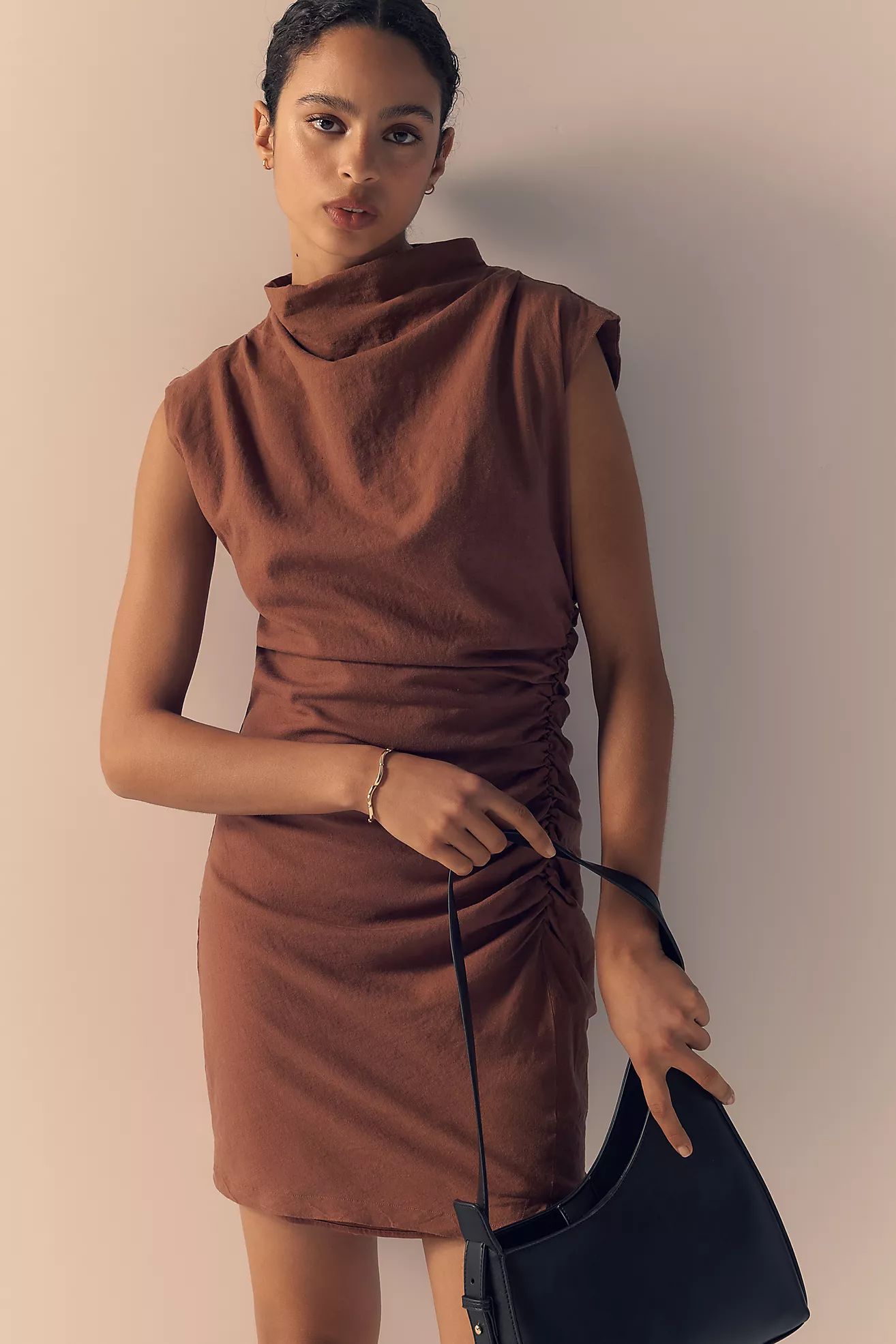 The Linen Maya Ruched Cowl-Neck Dress: Mini Edition | Anthropologie (US)
