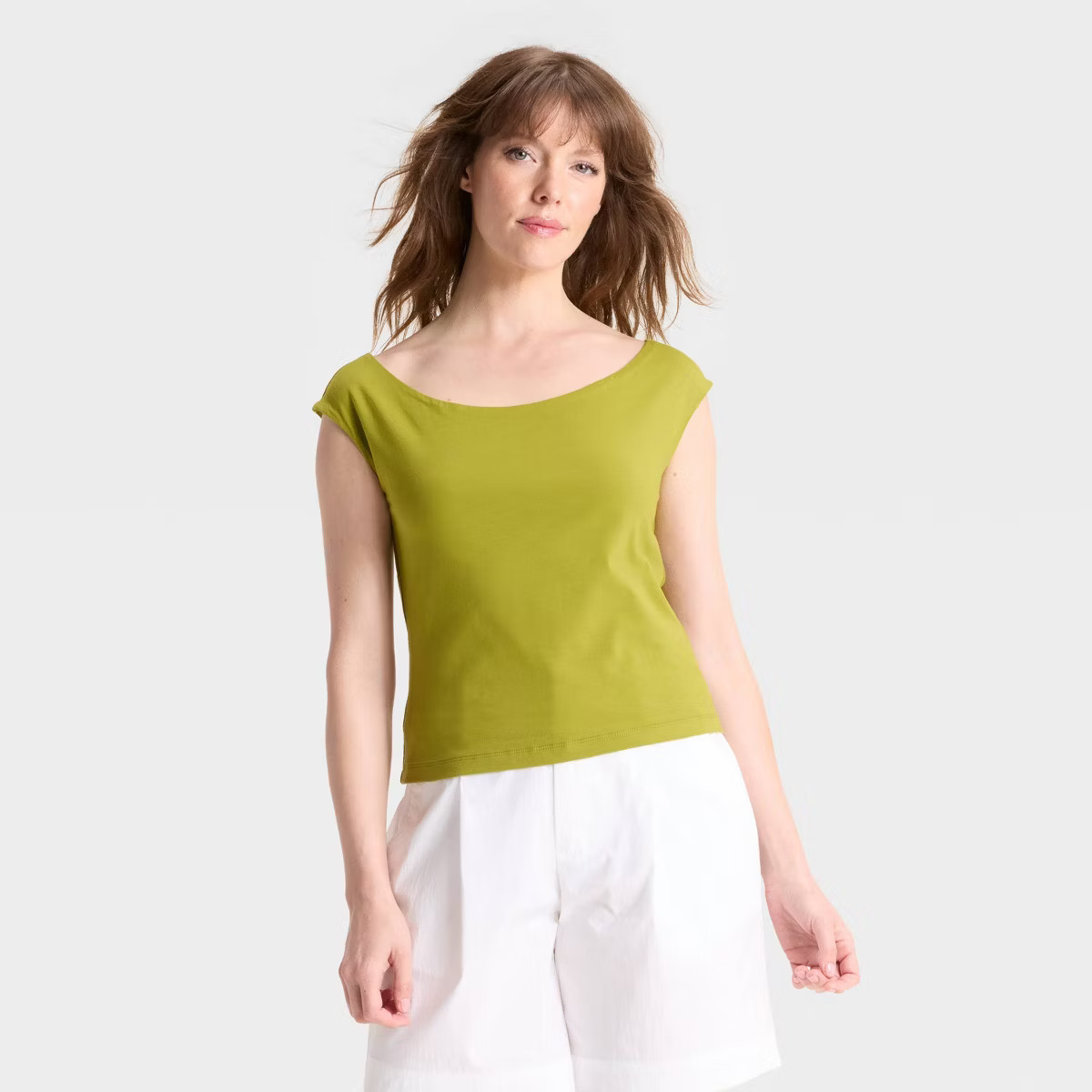 Women's Slim Fit Short Sleeve Off the Shoulder Top - A New Day™ Green M | Target
