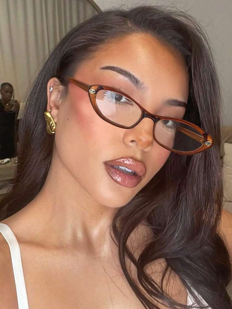 1 Pair Oval Cat Eye Fashion Eyeglasses Frame, Transparent Lenses, Metal Accessories, Retro Person... | SHEIN