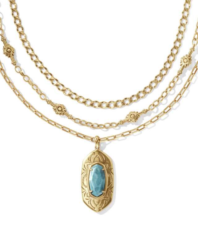 Keziah Vintage Gold Multi Strand Necklace in Variegated Dark Teal Magnesite | Kendra Scott