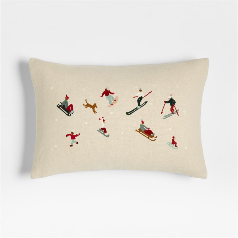 Embroidered Skiers Linen 22"x15" Throw Pillow Cover | Crate & Barrel | Crate & Barrel