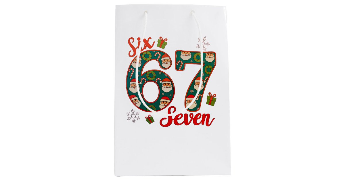 Six Seven 67 6 7 Meme Christmas Xmas Santa Hat Medium Gift Bag | Zazzle | Zazzle