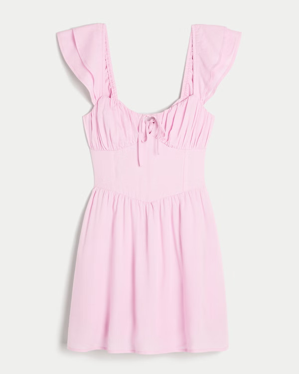 Flutter Sleeve V-Waist Mini Dress | Hollister (US)