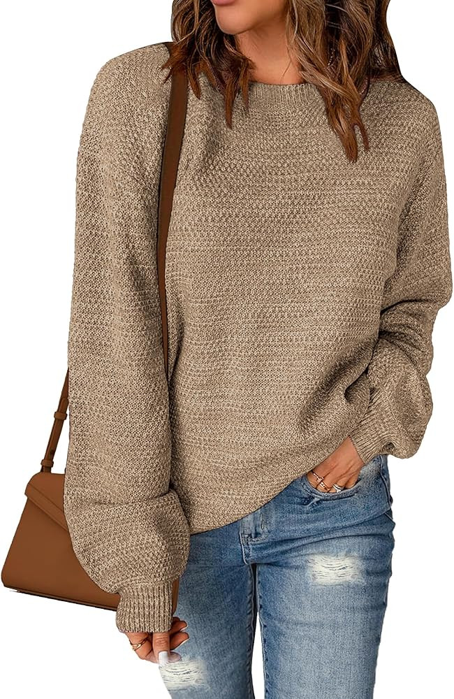 Sucolan Oversized Sweaters for Women Heathered Long Sleeve Crew Neck Pullover Knit Sweater Casual... | Amazon (US)