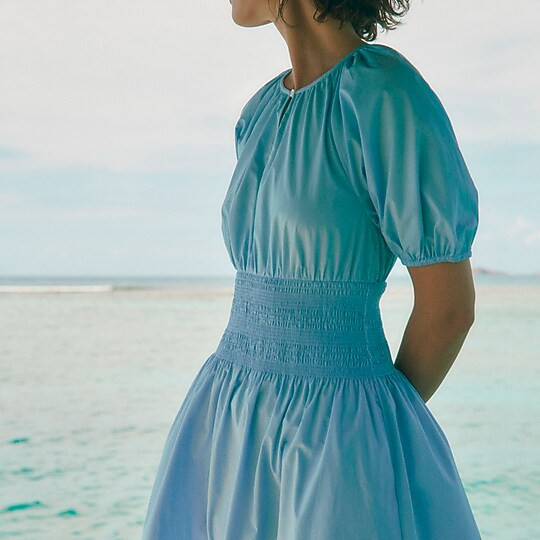 Puff-sleeve smocked-waist midi dress | J. Crew US