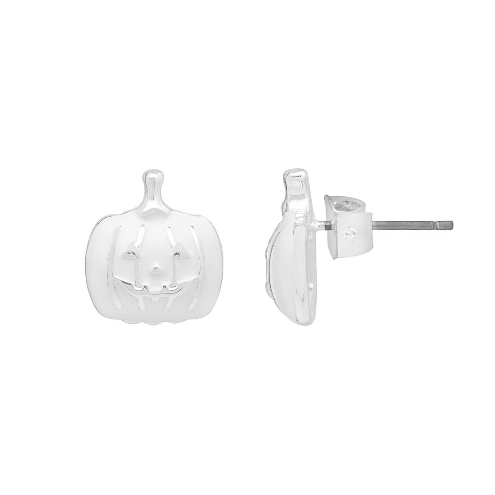 LC Lauren Conrad Silver Tone Glow In The Dark Pumpkin Stud Earrings, Women's, White | Kohl's
