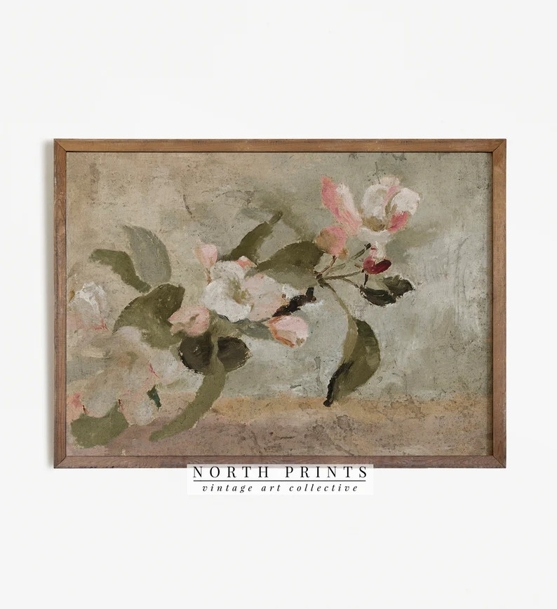 Spring Apple Blossom Painting  Vintage Botanical Farmhouse - Etsy | Etsy (US)
