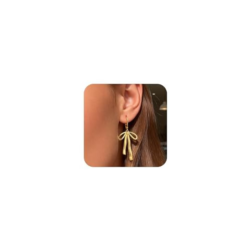 Gold Bow Earrings for Women 14k Gold Plated Bow Drop dangle Leverback Earrings Hypoallergenic Lightweight dangling Christmas Earring for Women Trendy Jewelry Gift | Amazon (US)