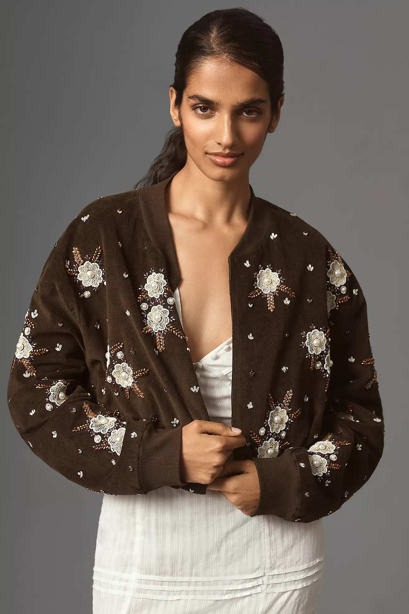 By Anthropologie Floral Embellished Cropped Jacket | Anthropologie (US)