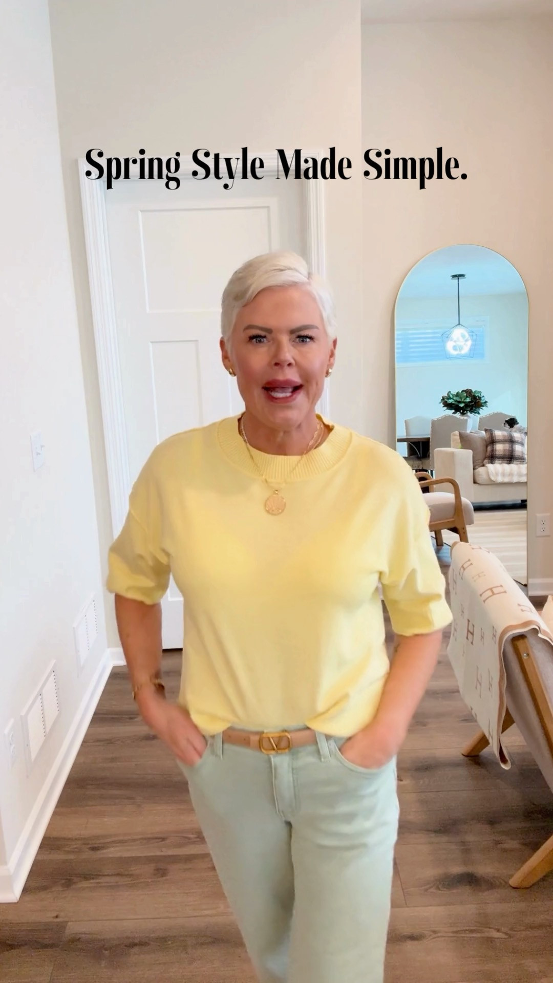 Chic spring style made simple. Mint green jeans from BR Factory, an Anthro look for less butter yellow short sleeve cotton sweater, flowered mesh flats, and a cropped trench — all from Amazon. This outfit is perfect for running errands, lunch with the ladies, school events, etc. All items run true to size. 

 #LTKgrwm #LTKootd #LTKOver40